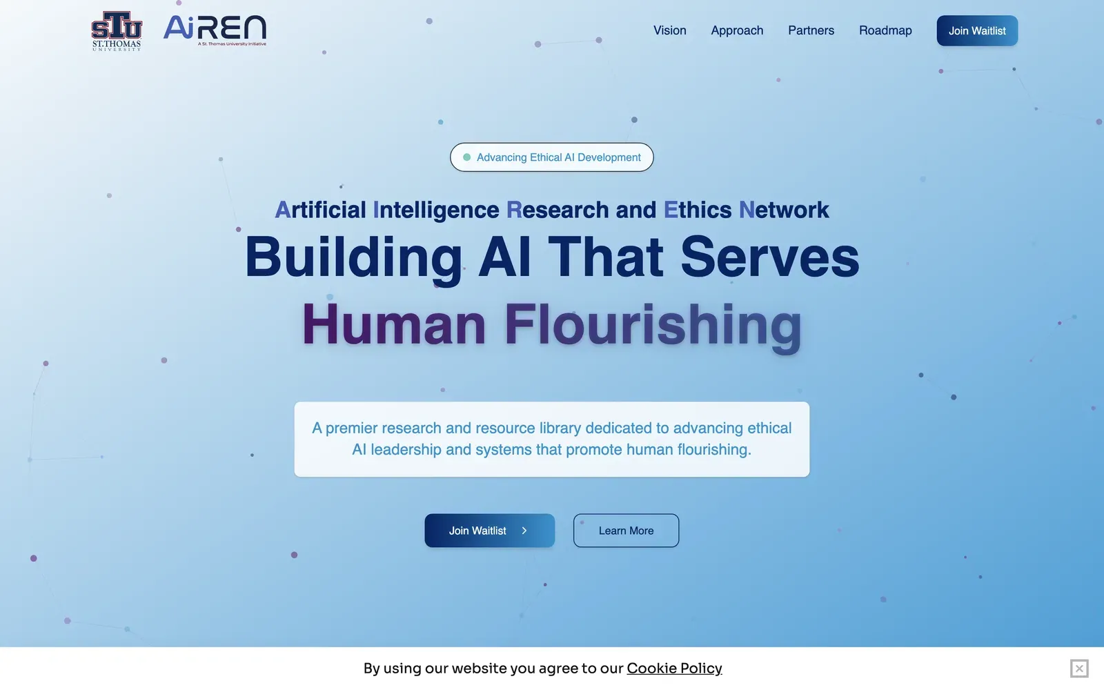 The network states its purpose in one line: building AI that serves human flourishing.